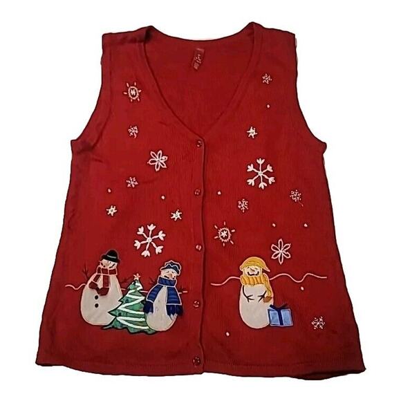 Ugly Christmas Sweater Red Snowman Vest - Picture 1 of 6